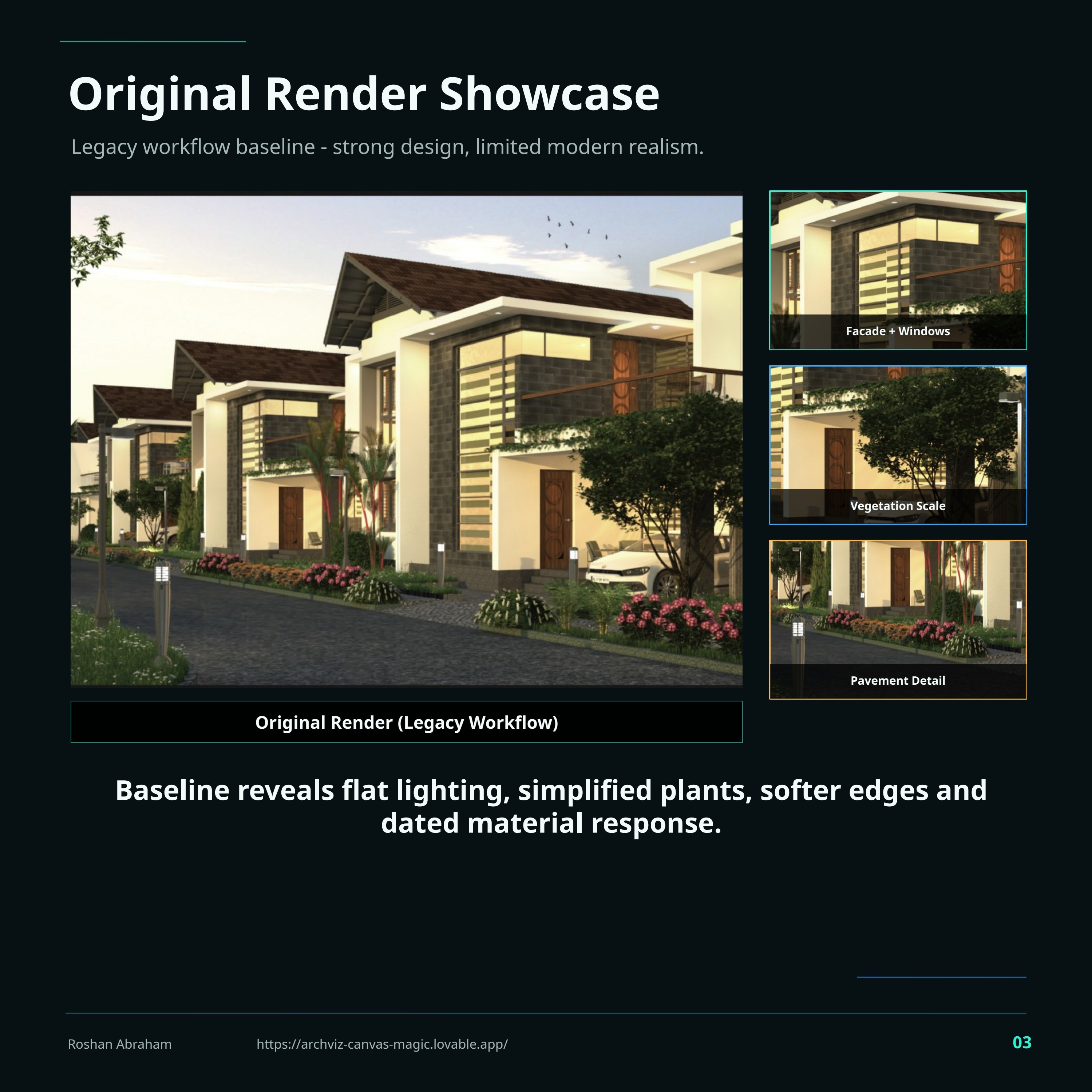 Original legacy render with facade, vegetation and pavement detail