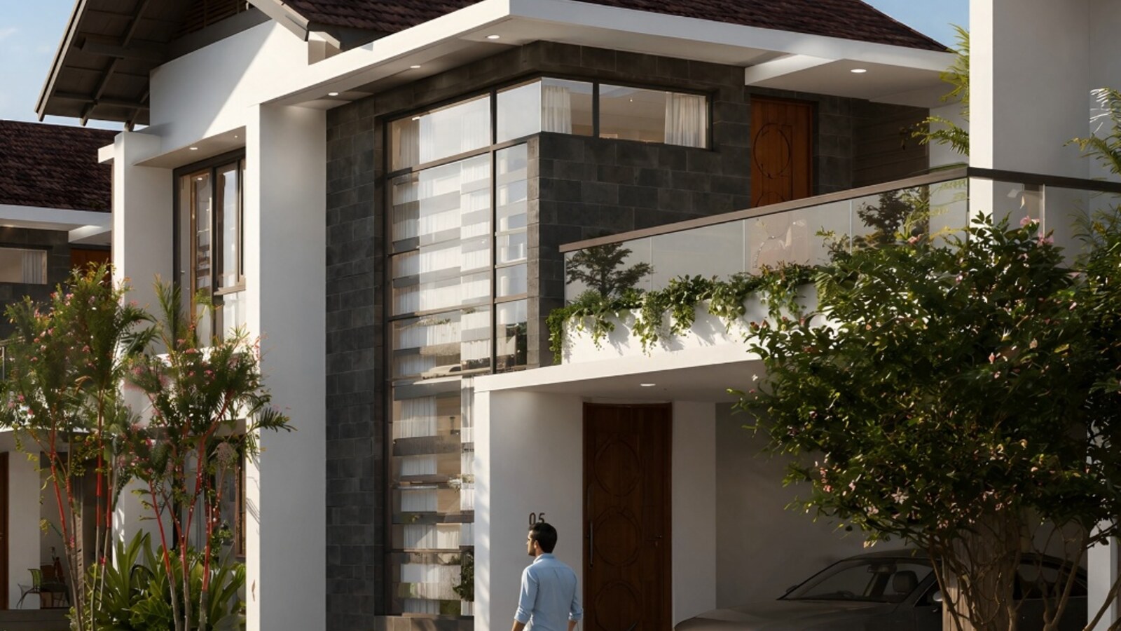 Exterior villa street — before and after 2× upscale — after
